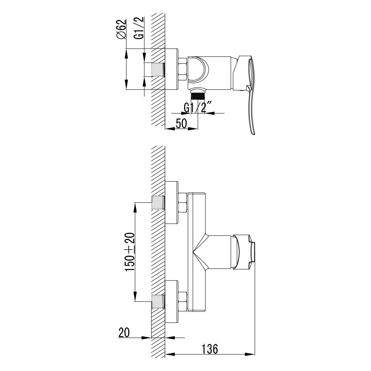 NOVA VLNA змішувач для душу, хром, 40 мм