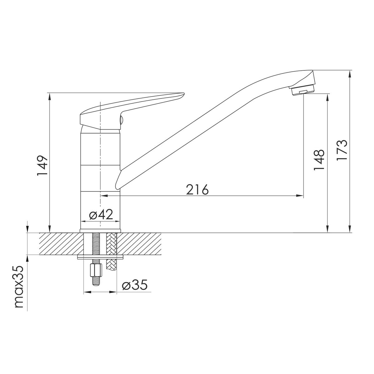PRAHA new змiшувач для кухнi, хром, 35 мм