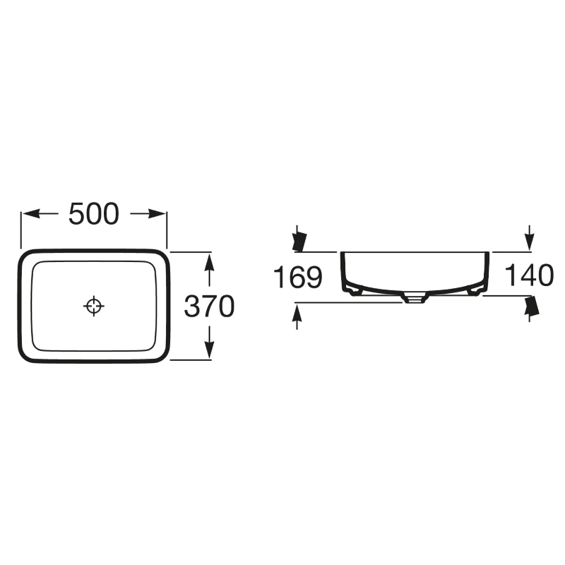 INSPIRA Square раковина 500*370*140мм, квадратна, накладна, без отв. пiд змiшувач, без переливу