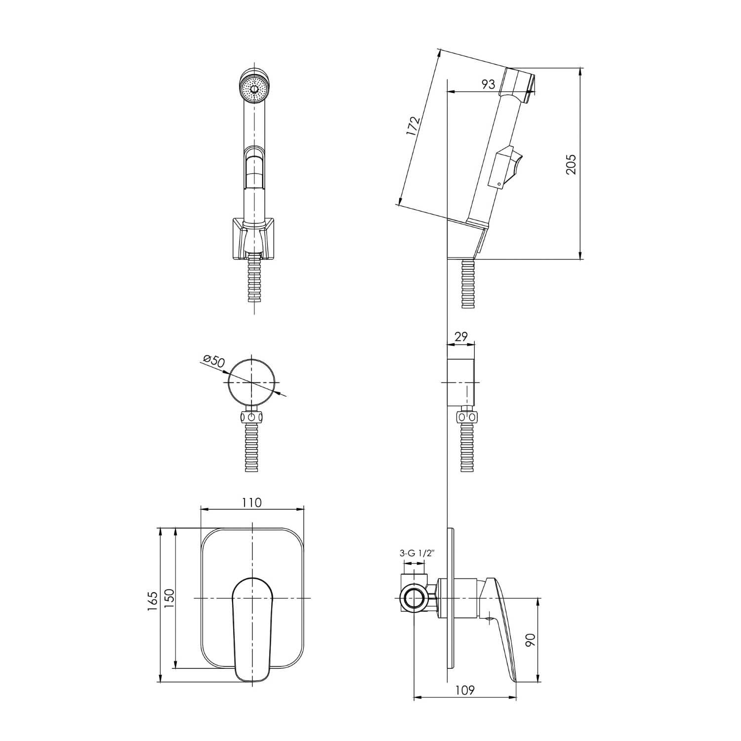 PRAHA new набір гігієнічний (змішувач прихованого монтажу з гігієнічним душем), хром