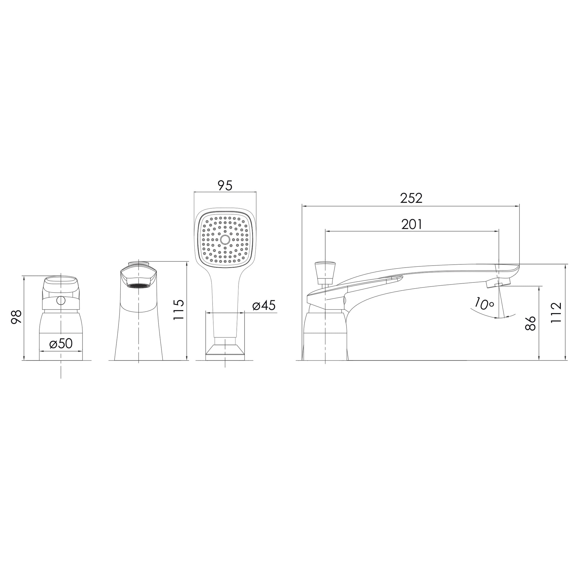 PRAHA new змiшувач для ванни, врiзний, на три отвори,  хром, 35 мм