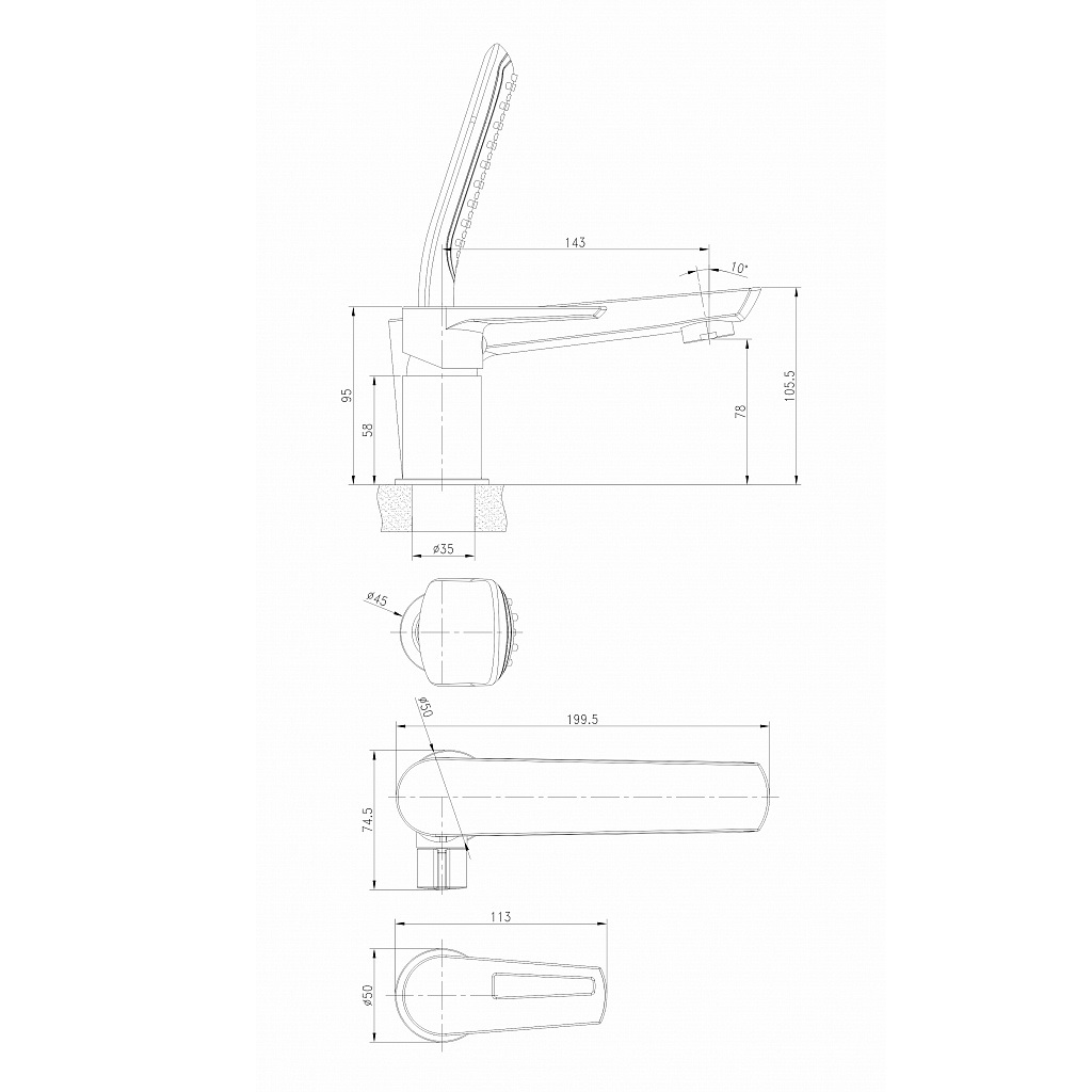 BRECLAV змiшувач для ванни, врiзний, на три отвори,  хром/бiлий