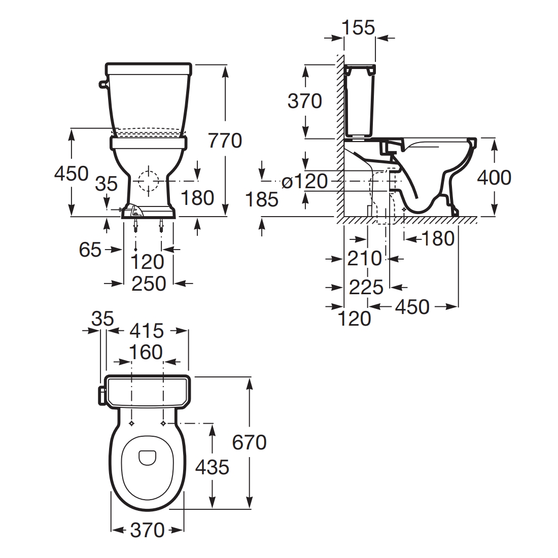CARMEN Rimless чаша комбінованого унітазу, випуск універсальний, монтується на підлозі