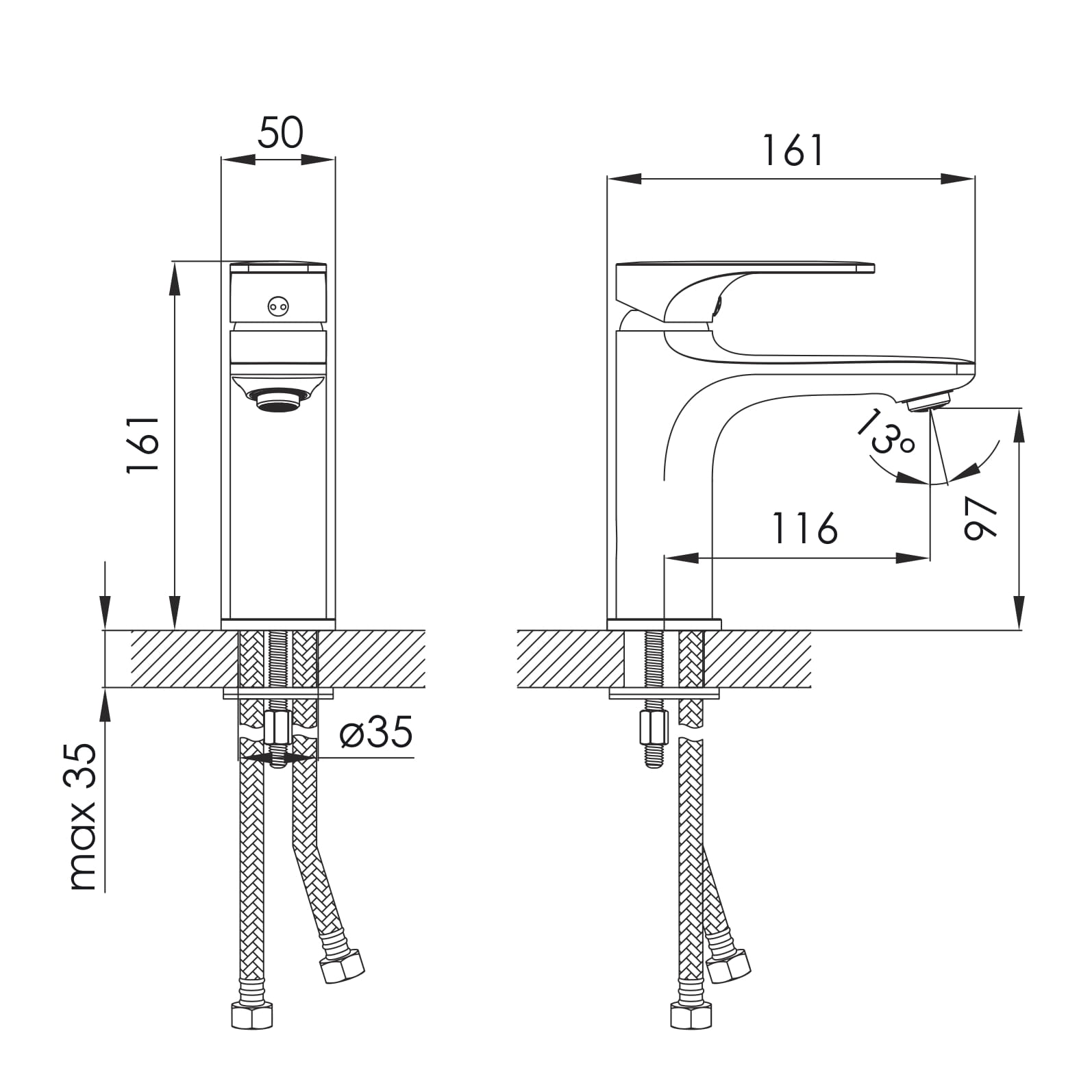 BILINA змішувач для умивальника, хром, 35 ​​мм