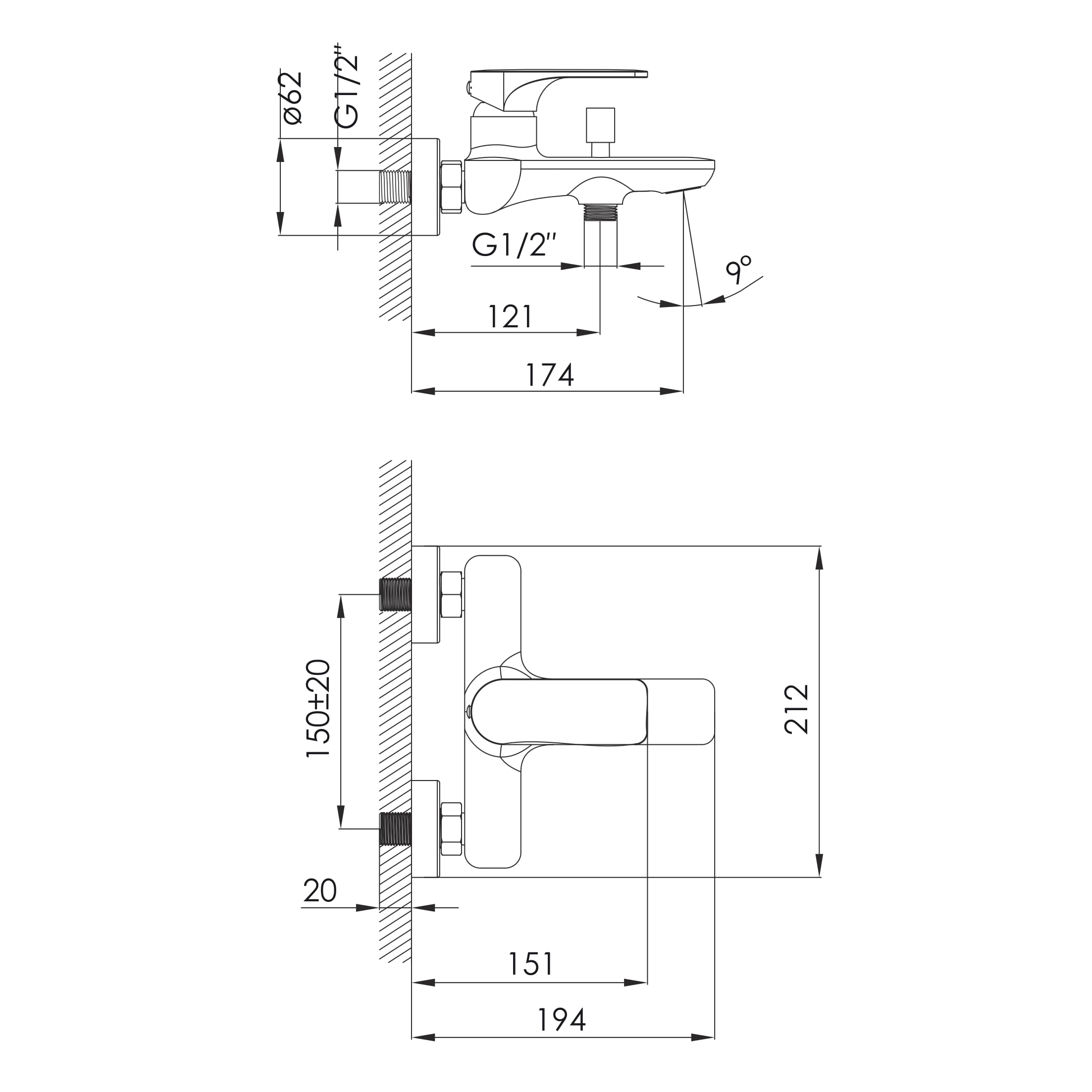 BILINA змішувач для ванни, хром 35мм
