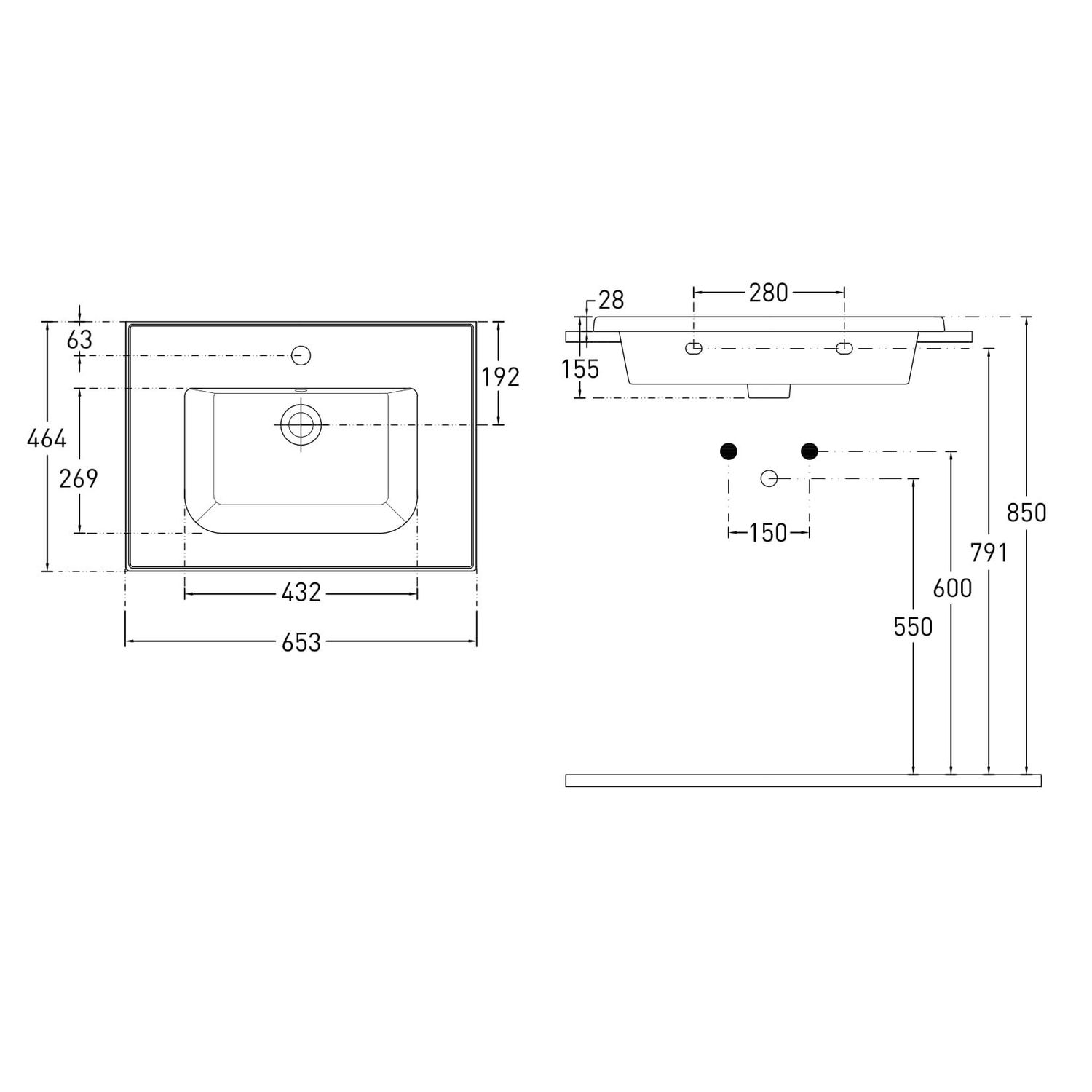 LASKA умывальник мебельный 65,3*46,4 см