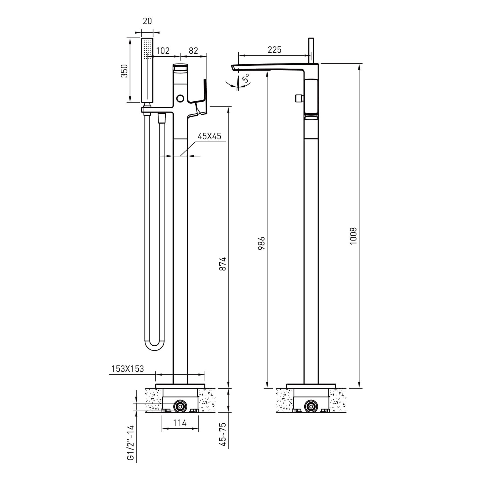GRAFIKY змішувач для ванни окремостоячий, хром