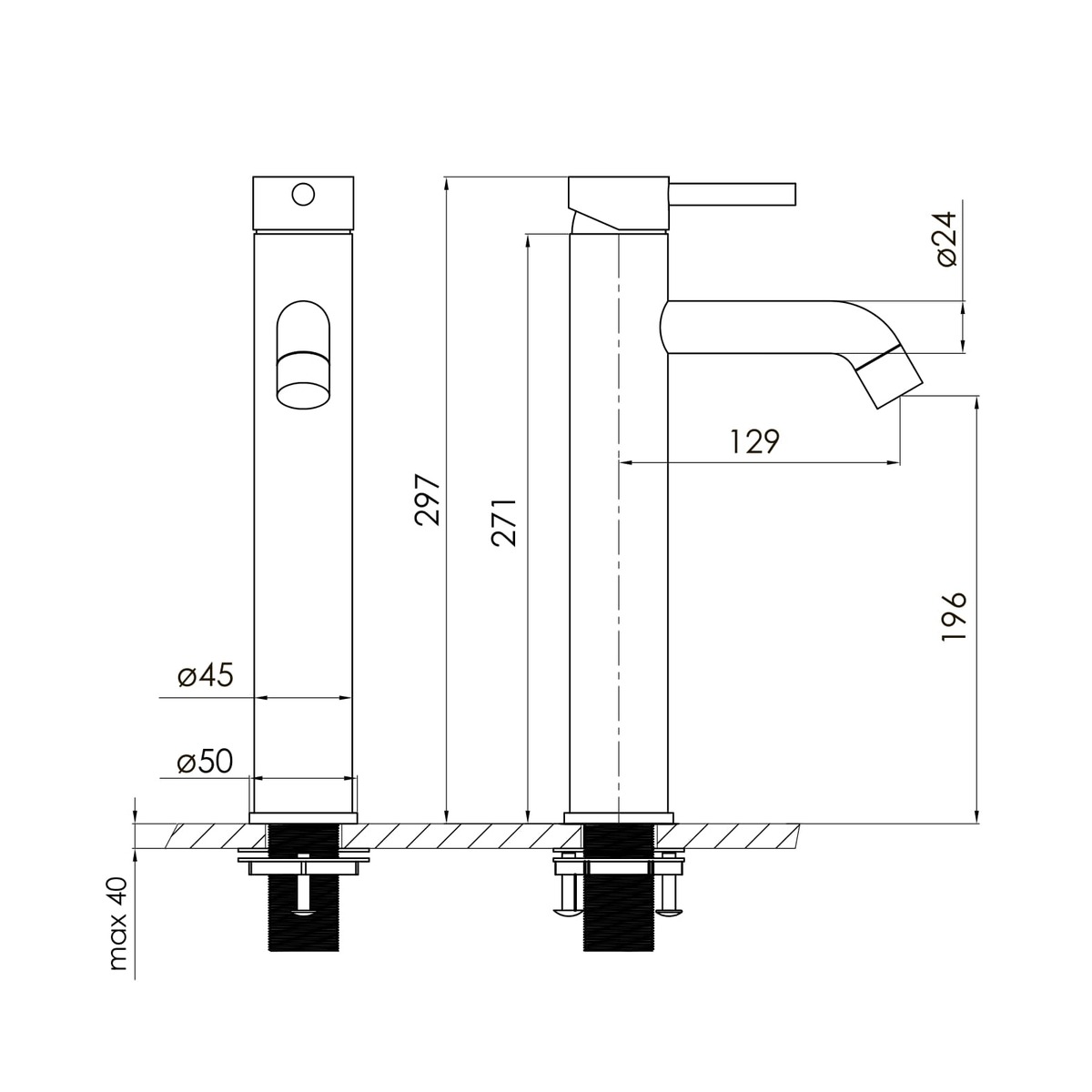 CRUZE змішувач для умивальника високий, cepillado níquel