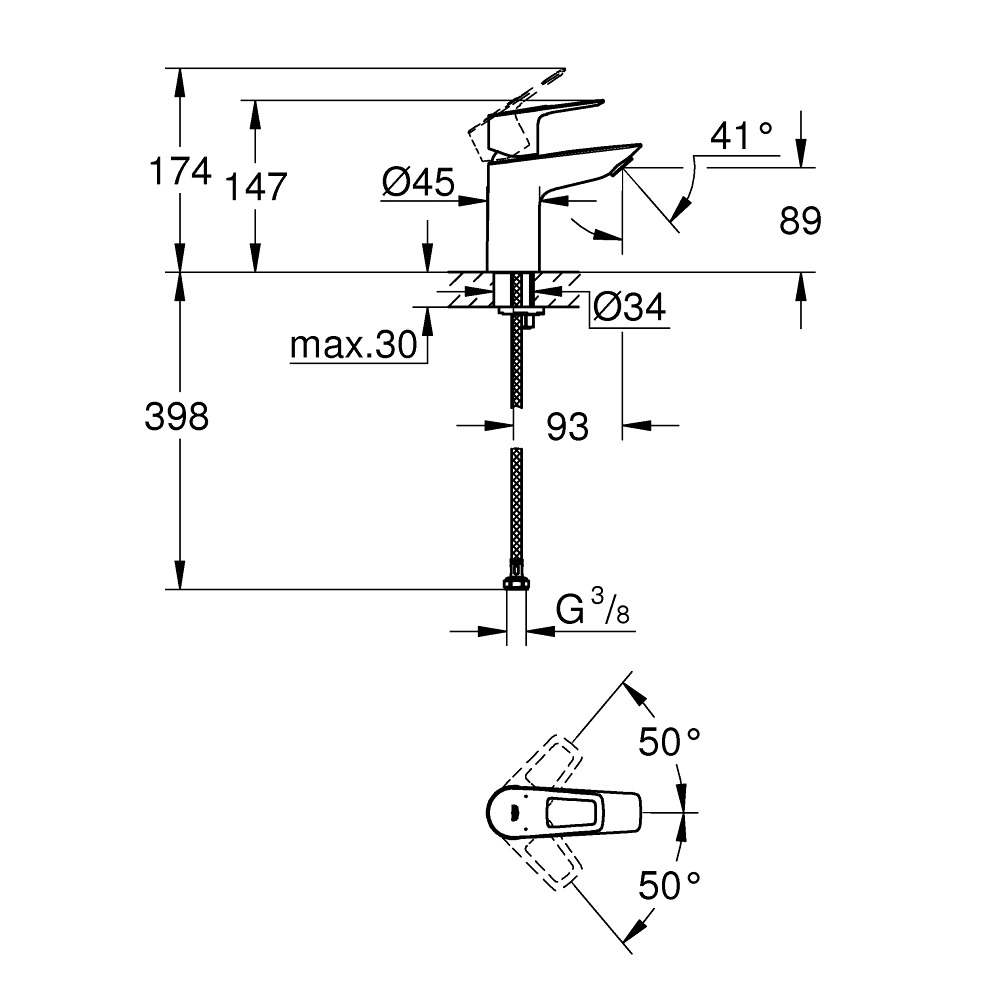 Змішувач для умивальника Grohe BauLoop S-Size одноричажний, без донного клапана, хром (23337001)