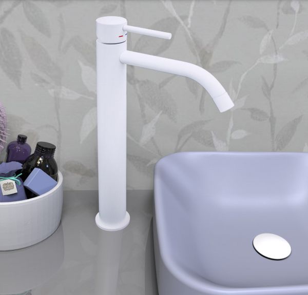 Змішувач для умивальника з високим зливом Paffoni Light без донного клапана, Bianco Opaco (LIG081BO)