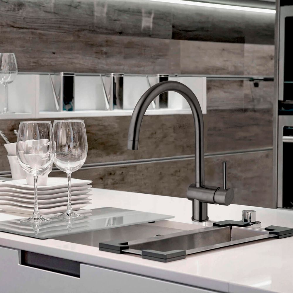 Змішувач для кухні Paffoni Light, з поворотним виливом, Brushed Black Nickel (LIG280NKNSP)