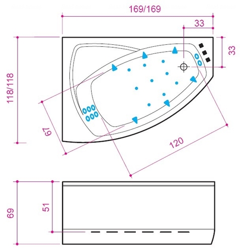 Акрилова гідромассажна ванна Rhea 17,S3