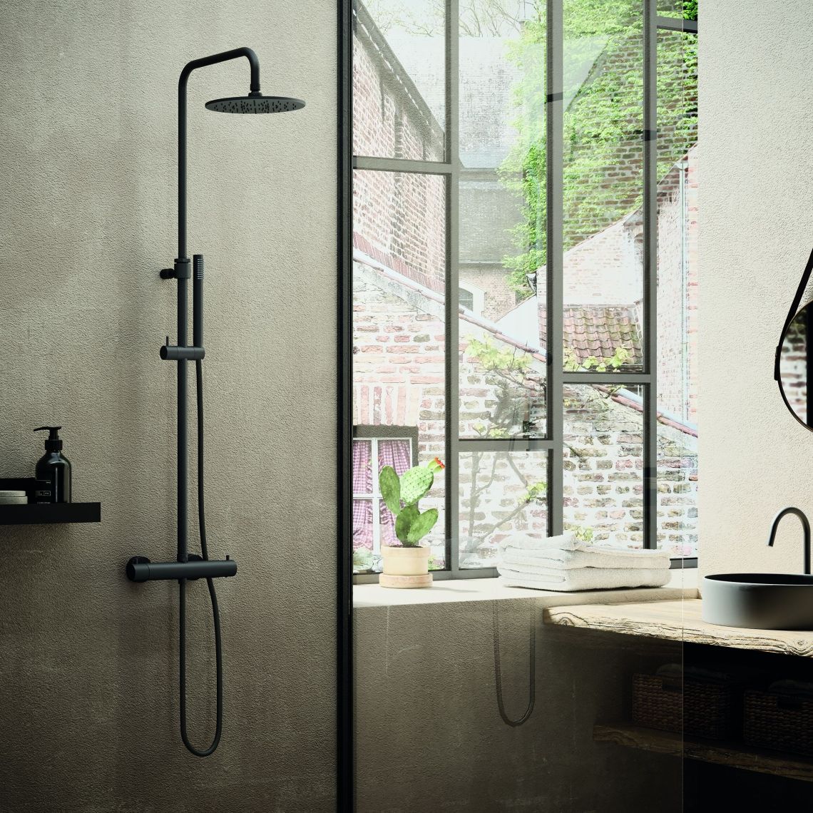 Душова колона термостатична Paffoni Mini Birillo, без виливу, чорний матовий (ZCOL638LIQNO)