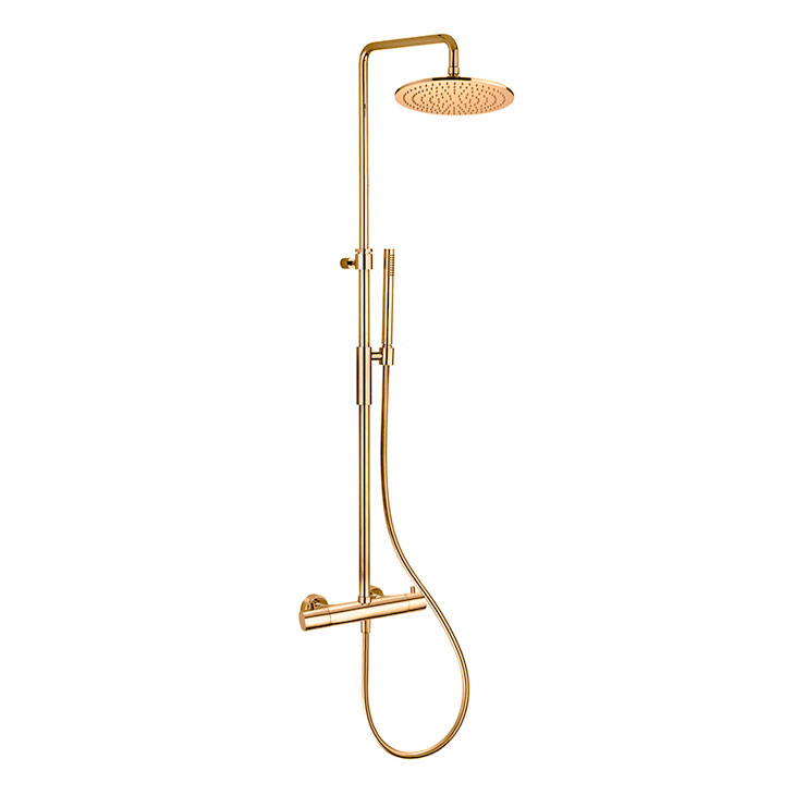 Душова система Paffoni Light, з термостатом, верхня лійка 225 мм, Brushed Honey Gold (ZCOL646LIQHGSP)