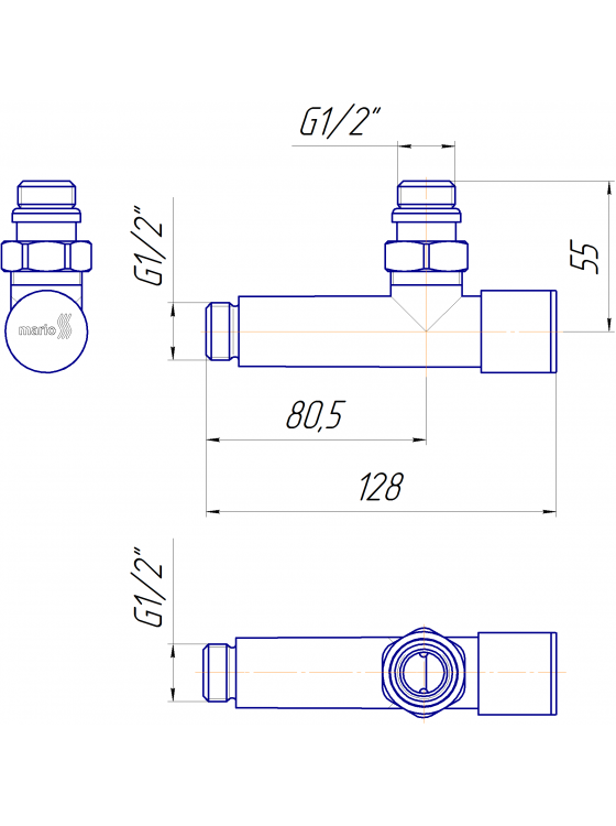 Кран кутовий подовжений, G1/2″ комплект
