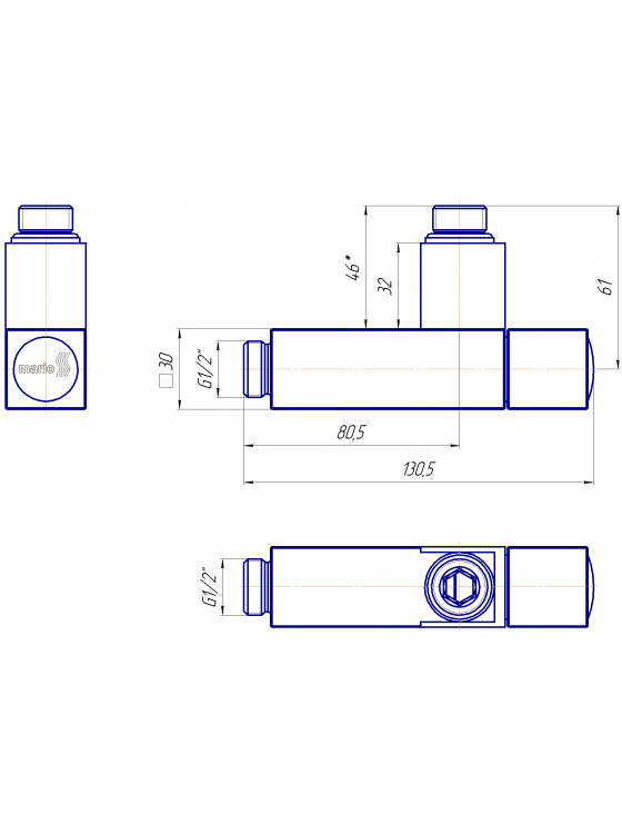 Кран кутовий квадрат, G1/2″ комплект